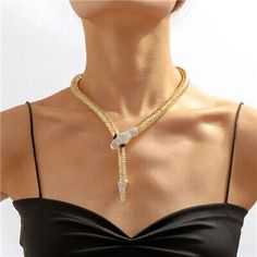 Great Shopping Punk Clavicle 925 Silver Snake Necklace Choker Women Curb Cuban Chain Jewelry, Fashion Jewelry Jewelry Texture, Necklaces Indian, Snake Choker Necklace, Men Choker, Wrap Choker Necklace, Drill Style, Magnetic Necklace, Chunky Necklaces, Geometric Type