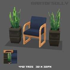 some plants and a chair in the middle of two different screens, one is blue