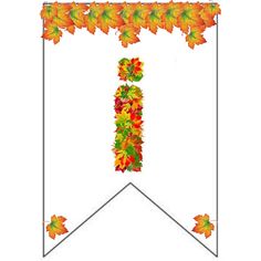 an autumn banner with leaves on it and the letter i in the center is made up of orange, green, yellow and red leaves