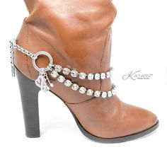 "SOLD INDIVIDUALLY, please order 2/each if you would like a set. Boots not included *CRYSTAL SIZE(S)/CUT 8mm or 31\" diameter KDS Premium Crystal *DETAILS Karnas Design Studio™ original design! Our new boot jewelry is sure to make your feet shimmer & shine all night long. Whether you wear this on the dance floor, stage, or just for dinner, you'll feel \"extra\" special with the endless compliments. Tested and quality approved by our favorite gals! These are not only stunning but also durable Horse Hair Tassels, Free Jewellery Making Tutorials, Boot Chains, Boot Bracelet, Boot Toppers, Boot Bling, Western Style Boots, Handmade Boot, Boot Straps