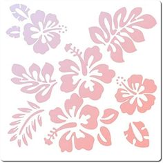 pink and purple flower stencils on a white background with the words, hawaiian flowers