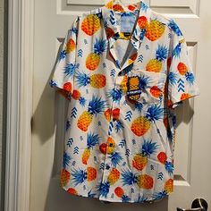 Brand New With Tags. Fun Multicolor Cotton Hawaiian Shirt, Casual Short Sleeve Shirt With Fruit Print, Pineapple Shirt, Casual Shirts For Men, Button Down Shirts, Casual Button Down Shirts, Pineapple, Color White, Mens Shirts