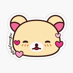 a cute little bear with hearts on its nose sticker is sitting in front of a white background