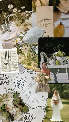 a collage of photos with flowers, pictures and writing on the side of it