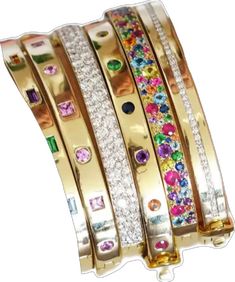 Luxury Hoop Multi-stone Jewelry, Luxury Multi-stone Hoop Jewelry, Multicolor Diamond Bangle, Multicolor Diamond Bangle Jewelry, Luxury Jeweled Bangle, Cubic Zirconia Multi-stone Bangle, Luxury Diamond Jeweled Bracelets, Multi-stone Cubic Zirconia Bangle, Multi-stone Diamond Bangle Bracelet Gift