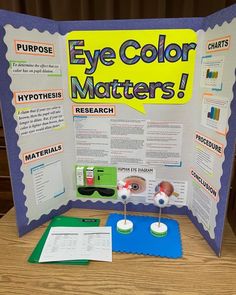 an eye color matters display with information about the colors and materials needed to use it