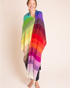 The Oversized Rainbow Scarf – GolightlyOnline Outfit Art Reference, Rainbow Scarf, Scarf Knitting, Capsule Outfits, Ethical Clothing, Made Clothing, Every Color, Eco Conscious, Handmade Clothes