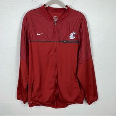 Washington State Zip Up Jacket. Brand New Without Tags. Accepting All Offers Nike Collegiate Red Tops, Nike Red Collegiate Top, Nike University Red Long Sleeve Tops, Red Nike Tops With Team Spirit, Shirts Nike, Washington State Cougars, Zip Up Jacket, Nike Shirts, Washington State