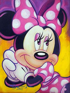 a painting of minnie mouse with pink and white polka dots