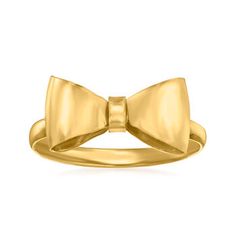 Ross-Simons - Italian 14kt Yellow Gold Bow Ring Size 6. Delicate bows will always be in style! Crafted in Italy, this sweet and shiny bow ring glows in polished 14kt yellow gold. 1/4" wide. 14kt yellow gold bow ring. Byzantine Rings, Simple Band, Bow Ring, Bow Necklace, Right Hand Rings, Natural Gold, Silver Bow, Classic Engagement Rings, Gemstone Engagement