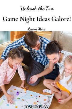 three children and an adult sitting on the floor playing with game night ideas galore