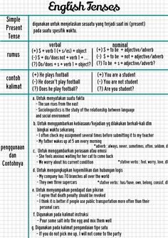 an english tense is shown in the form of a table with numbers and words on it