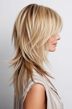 Cute Layers Shoulder Length Haircuts With Bangs For Blonde Hair #haircut #blondehair #hairstyle Shoulder Length Haircuts With Bangs, Cute Layers, Shag Haircut Ideas, Shag Hair, Shoulder Length Haircuts, Bangs Ideas, Different Hair Types, Different Hair, Shoulder Length Hair Cuts