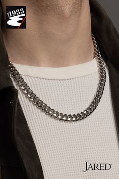 A timeless gift he'll cherish forever: a stunning Cuban link chain necklace from the 1933 By Esquire Men's collection. Fashioned in sterling silver, this online-only curated collection by Jared is perfect for elevating his style and making him feel extra special this summer. Silver Chunky Cuban Link Jewelry, Classic Silver Cuban Link Necklace With Chunky Chain, Classic White Gold Chunky Chain Jewelry, Classic White Gold Jewelry With Chunky Chain, Classic Cuban Link Chunky Chain Jewelry, Classic Jewelry With Chunky Cuban Link Chain, Silver Sterling Cuban Link Necklace, Silver Necklace With Chunky Cuban Link Chain, Classic Silver Cuban Link Chain Necklace