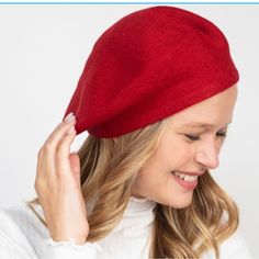 Stretchy Solid Beret Acrylic Red/ Add The Cc Brooch For An Stylish Chic Look Red Adjustable Winter Beret, Adjustable Red Winter Beret, Casual Red Beret For Winter, Casual Red Winter Beret, Elegant Red Hat, One Size, Elegant Red Hat One Size, Elegant Red One-size Hat, Elegant Red Hat, Cc Brooch