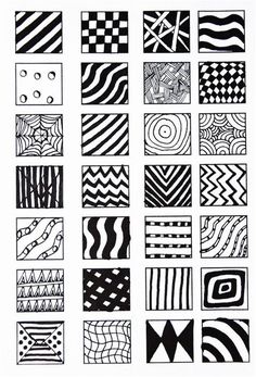 some black and white designs on a white sheet with lines in the middle, one is drawn