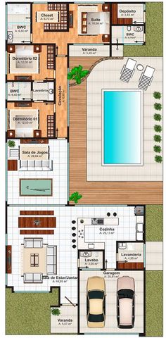 the floor plan for a house with swimming pool