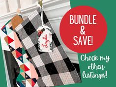 a christmas stocking hanging from a fireplace with the words bundle and save on it