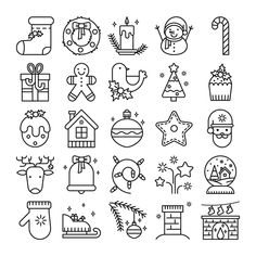 christmas icons are shown in black and white