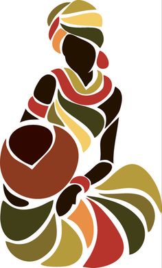 a stylized image of a woman carrying a basket