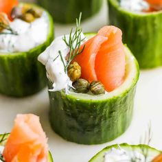 cucumber cups filled with smoked salmon and sour cream