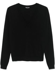 black virgin wool fine ribbed V-neck long sleeves straight hem Black V-neck Cashmere Top, Elegant Black Fine Knit V-neck Sweater, Black Ribbed Cashmere Top, Black Cashmere V-neck Top, Elegant Black V-neck Sweater For Work, Black Ribbed V-neck Long Sleeve Sweater, Black Fine Knit V-neck Sweater For Fall, Classic Black V-neck Sweater For Fall, Elegant Black Cashmere V-neck Sweater