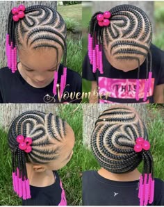 Valentines Day Braids For Kids, Toddler Braids With Beads, Children Hair Styles Braids, Kid Braid Styles With Beads, Kids Braided Hairstyles With Beads, Lil Girl Hairstyles Braids, Toddler Braid Styles, Cute Cornrows, Kids Braids With Beads