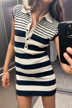 Knitting Dress, Sleeveless Knit Dress, Bias Cut Dress, Striped Knit Dress, Striped Mini Dress, Mini Dresses For Women, Daily Dress, Flowing Maxi Dress, Collar Dress