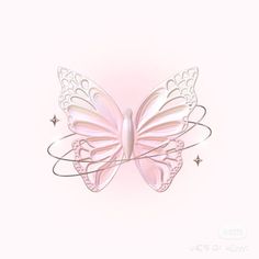 a pink butterfly with white wings and stars on it's back side, flying in the air