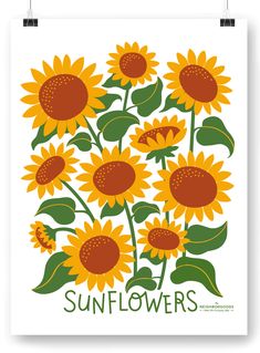 Sunflower design print, with the word Sunflowers and the Neighborhoods logo at the bottom Sunflowers Art, Sunflower Art Print, Sunflower Drawing, Sunflower Colors, Flower Festival, Update Your Home, Sunflower Art, Sunflower Print, Flowers Art