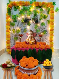 Ganpati decoration Ideas for home | Ganesh Chaturthi Decoration | Pooja backdrop decoration | Pooja background decoration | Eco friendly Ganpati decoration ideas for home Home Opening Decoration Flower, Ganesh Chaturthi Decoration At Home Simple, Pooja Background Decoration, Ganeshji Decoration, Pooja Backdrop Decoration, Pooja Background, Pooja Backdrop, Ganapati Decorations, Bappa Decoration