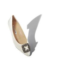 HANGISIFLAT | White Satin Jewel Buckle Flats | Manolo Blahnik Manolo Blahnik White, Buckle Flats, Buckled Flats, Wedding Dress Shoes, Court Shoes, White Satin, Manolo Blahnik, Cow Leather, All Products