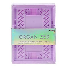 an open purple plastic container with the word organized on it