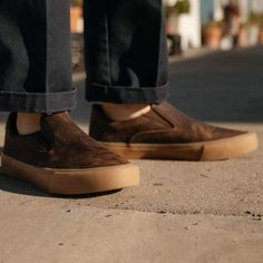 Intentionally simple, purposefully timeless. Wake up, slip ‘em on and know that you can handle whatever the day throws your way. Mens Slip On Sneakers, Mens Slip Ons, Mens Slip On Shoes, Men In Heels, Rugged Leather, Brown Fall, The Beach Boys, Size Chart For Kids, Mens Fall