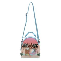 This mini backpack will fit anything you need and it is comfortable to use daily because of the handle and straps! Wear as a backpack or as a crossbody! Printed and detailed with palm trees and a beachy scene, this is your next vacay bag! - Printed and embossed vegan leather - Hand stitched details in vegan leather and cotton - Multiple inside pockets and zipper compartment - Fully lined with iconic Vendula London lining Trendy Summer Satchel Backpack, Trendy Summer Shoulder Bag Backpack, Summer Shoulder Backpack For Daily Use, Summer Satchel Backpack With Adjustable Strap, Travel Backpack Satchel With Adjustable Handle, Travel Backpack With Adjustable Handle And Satchel Shape, Summer Daily Use Shoulder Backpack, Summer Travel Satchel Backpack, Trendy Summer Backpack With Adjustable Strap