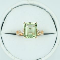 Green Amethyst Rings With Gemstone Accents For Wedding, Green Amethyst Rings In Fine Jewelry Style, Yellow Gold Ring With Green Amethyst And Accent Stones, Emerald Cut Green Amethyst Jewelry With Accent Stones, Green Amethyst Wedding Rings With Gemstone Accents, Green Emerald-cut Amethyst Ring For Wedding, Wedding Emerald Cut Green Amethyst Ring, Wedding Green Emerald Cut Amethyst Ring, Wedding Green Emerald-cut Amethyst Ring