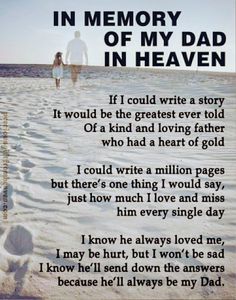 a poem that reads in memory of my dad in heaven with footprints on the sand