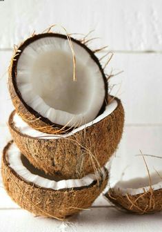 three pieces of coconut sitting on top of each other