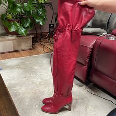 New Without Box. Soft Red Leather. Heels 3.5” Over The Knee Leather Boots, Knee Leather Boots, Shoes Gucci, Soft Red, Gucci Shoes, Over The Knee Boots, Over The Knee, Leather Heels, Red Leather