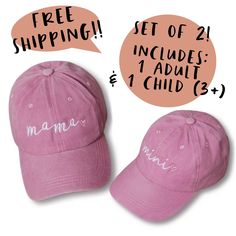 "This is the cutest matching baseball hat set for a Mama and her Mini! They won't want to match you forever... So happy to give you an everyday accessory for you and your Mini! Grab these matching hats for a limited time! They have a Convenient adjustable strap to ensure maximum comfort and a secure fit. FREE SHIPPING!! ADD ANOTHER MATCHING MINI HAT: https://www.etsy.com/listing/1478838441/mini-hat?click_key=cf0afd2599fe0d557f1ddf40280d9e1cfa8156f4%3A1478838441&click_sum=095383a7&ga_search_query Cute Adjustable Baseball Cap With Curved Bill, Cute Baseball Cap With Curved Bill, Pink Curved Bill Hat For Baseball Season, Adjustable Cotton Baseball Cap Gift, Adjustable Cotton Baseball Cap For Gift, Adjustable Cotton Baseball Cap As Gift, Cute Baseball Cap With Embroidered Logo And Curved Brim, Cute Adjustable Baseball Cap With Embroidered Logo, Pink Baseball Cap As Spring Gift