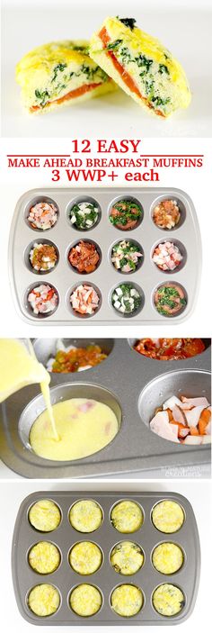 the steps to make egg muffins are shown