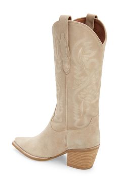 Ornate stitching furthers the rugged Western style of this iconic boot balanced by a slender toe and stacked block heel. 2 1/2" heel (size 8.5) 12 1/2" shaft; 14 1/2" calf circumference Pull-on style Leather upper and lining/synthetic sole Imported Suede Western Boots, Western Boots Women, Western Boot, Mid Calf Boots, Jeffrey Campbell, Shoe Game, Western Style, Casual Boots, Western Boots