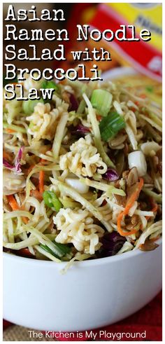 Asian Salad With Ramen Noodles Broccoli Slaw, Ramen Broccoli Salad, Broccoli Slaw Asian Salad, Broccoli Slaw Mix Recipes, Inspired Taste Broccoli Slaw, Recipes That Use Broccoli Slaw, Healthy Ramen Noodle Salad, Broccoli Ramen Slaw, Raman Noodles Salad Recipe