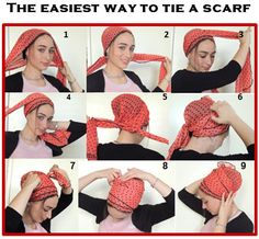 How To Tie My SCARF TICHELHair Snood Head by SaraAttaliDesign Jewish Head Wraps, Jewish Hair Covering, How To Tie A Turban Scarf Head Wraps, Tichel Style, Jewish Headscarf, Tichel Tutorial, Scarf Head Wrap Tutorial, Tie Head Scarves, Bandana Apron