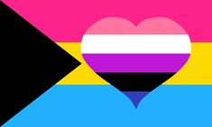 a rainbow heart on a black and pink background with the word love spelled below it