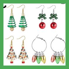 Bnwt 4 Pairs Perfect For The Upcoming Holiday Season Great Choices All In One Christmas Jewelry Diy, Christmas Trees For Kids, Christmas Bead, Rhinestone Bow, Christmas Gift Jewelry, Christmas Bows, Christmas Earrings, Christmas Jewelry, Christmas Bells