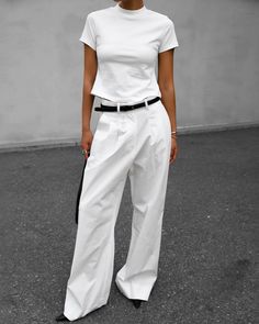 Jayden Wide Pants - White – The Frankie Shop White Pants Outfit, White Jeans Outfit, The Frankie Shop, Frankie Shop, Outfit Look, Pocket Belt, Mode Inspo, Wide Pants, Casual Trousers