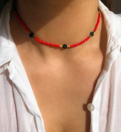 BEACHCOMBER (red) LupusJewelryGR beaded choker necklace black and gold hematite gemstones seashell beach jewelry waterproof womens gifts by LupusJewelryGR on Etsy Summer Necklaces, Choker Necklace Black, Seashell Beach, Womens Gifts, Tanned Skin, Black Choker Necklace, Summer Necklace, Beach Combing, Beaded Choker Necklace