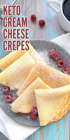 Top down image of keto crepes folded over on a plate and sprinkled with sweetener. Low Carb Crepe, Veggie Keto, Dairy Free Keto Recipes, Desayuno Keto, Crepes Filling, Dairy Free Keto, Keto Sides, Keto Treats, Keto Diet Breakfast