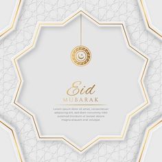 an elegant greeting card for eid mubarak with arabic ornames on the background